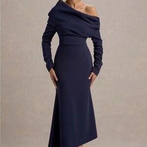 Club L London Navy Off-Shoulder Maxi Dress